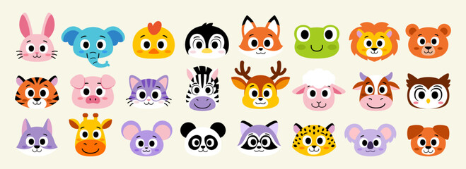Obraz premium Set of cute happy animals cartoons Vector