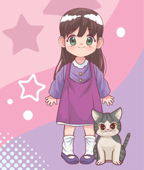cute girl with cat anime