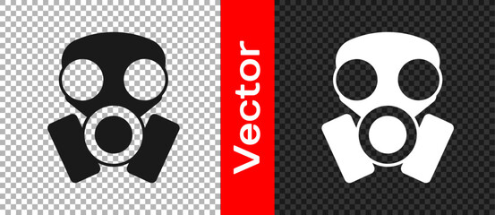 Black Gas mask icon isolated on transparent background. Respirator sign. Vector