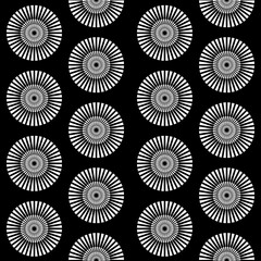 Black and white seamless pattern for textile and wrapping paper, round disc wheel