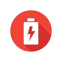 Battery charge icon with long shadow style. Energy symbol. Vector illustration.