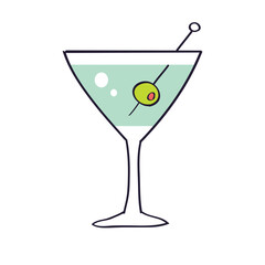 Martini vermouth wine cocktail glass with olive isolated vector illustration