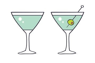 Martini vermouth cocktail glass isolated vector illustration