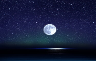 night starry sky comet dust nebula and star fall wind on blue lilac green neon flares cosmic universe template background 