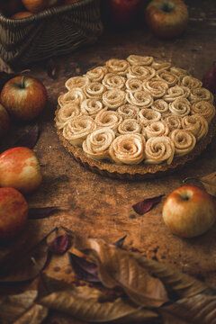 Homemade Apple tart in a rustic background