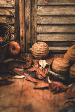 Baked apples on a rustic background