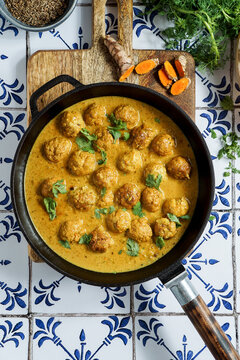 Thai Turkey Meatballs In Coconut Red Curry Sauce with ginger, garlic, and red curry paste