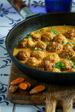 Thai Turkey Meatballs In Coconut Red Curry Sauce with ginger, garlic, and red curry paste
