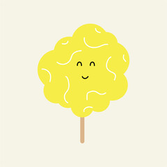 Cute funny sweet cotton sugar candy. Vector hand drawn cartoon kawaii character illustration sticker logo icon. Isolated on white background. Sweet sugar cotton candy logo concept

