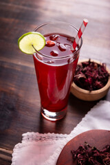 Agua de jamaica. Ibiscus tea made as an infusion from roselle flower (Hibiscus sabdariffa). Can be consumed both hot and cold. Very popular drink in Mexico and many other countries.