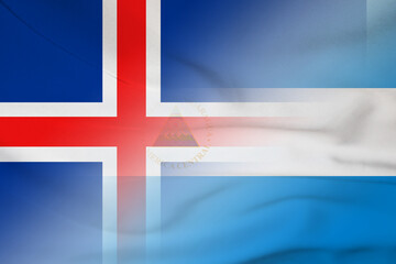 Fototapeta premium Iceland and Nicaragua national flag transborder negotiation NIC ISL