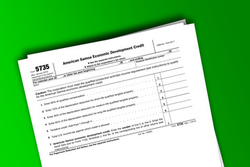 Naklejka premium Form 5735 documentation published IRS USA 01.17.2013. American tax document on colored