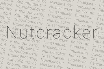 Word Nutcracker in languages of world. Logo Nutcracker on Forest wolf color