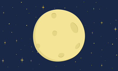 Full Moon vector design. Simple cute full Moon in flat design style. Full Moon clipart cartoon style illustration on dark night starry sky background. Moon Festival or Mid-Autumn Festival concept