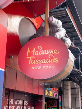 New York City, NY, USA - August 21, 2022: The Madame Tussauds museum in New York City,  NY, USA. Madame Tussauds is a wax museum founded in 1835 by a French wax sculptor.
