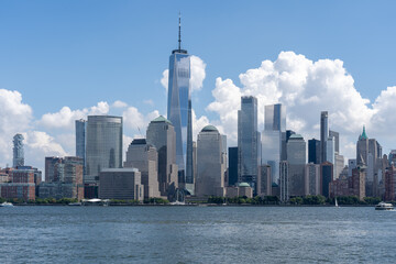 Jersey City, NJ, USA - August 23, 2022: Downtown Manhattan skyline views from Jersey City, NJ, USA, August 23, 2022. Manhattan is the most densely populated of New York City’s 5 boroughs.