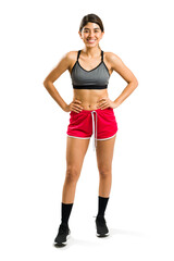 Sporty attractive woman in activewear excited for her cardio workout