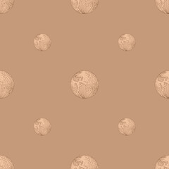 Planet earth engraved seamless pattern. Vintage sphere of world in hand drawn style.
