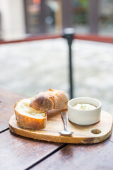 breakfast with coffee and croissant