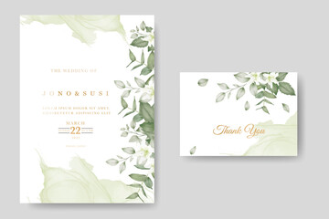Save the Date With Green Leaves Watercolor 
