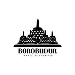 borobudur temple vector, indonesian borobudur silhouette - obrazy, fototapety, plakaty