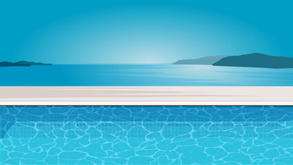 outdoor infinity pool at sunset. Vector illustration