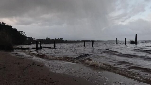 Stormy time-lapse during the sunrise on the West Coast of Tasmania