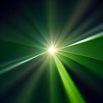 Green Light Lens Flare On Black Background.