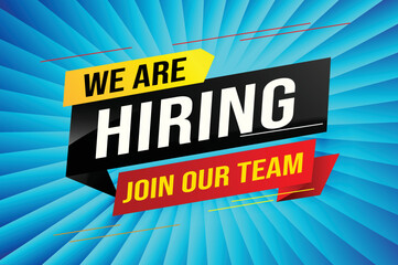 hiring recruitment Join now design for banner poster We are hiring lettering with geometric shapes lines. Vector illustration typographic. Open vacancy design template modern concept	
