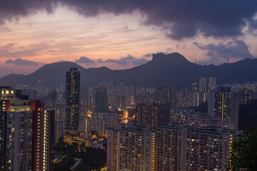 Beautiful sunset at Kowloon Bay, Hong Kong