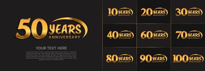 set of anniversary golden color with swoosh for celebration event