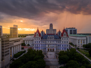 Storm and rain clouds have just passed over the New York State Capitol leaving a stunning colorful...