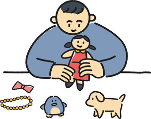 人形やアクセサリーで遊ぶ男の子