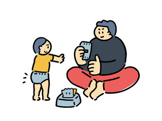 オムツ替えをするパパ