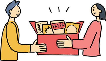 フードバンクで食料を譲り受ける様子