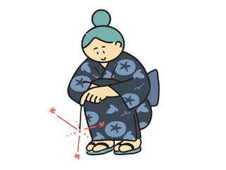 線香花火をする浴衣を着た女性