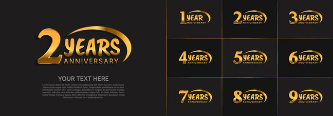 set of anniversary golden color with swoosh for celebration event