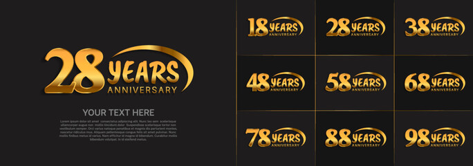Naklejka premium set of anniversary golden color with swoosh for celebration event