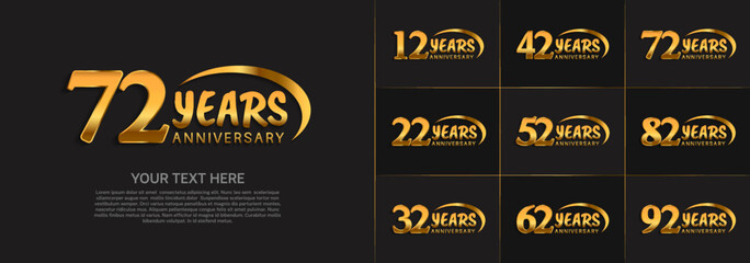 Fototapeta premium set of anniversary golden color with swoosh for celebration event