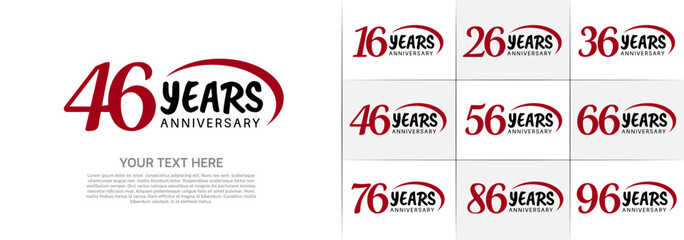 set of anniversary with red swoosh and black number for celebration event