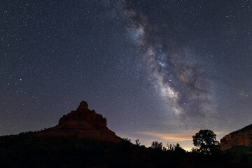 The Milky Way over Bell Rock in Sedona, Arizona