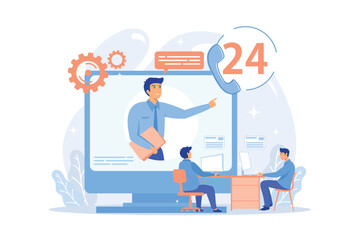 Tech support, clients assistance and hotline, help hotline, call centre. Contact center, customer service point, customer relationship management concept.