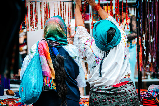 Portrait Of Unidentified Ecuadorian People Dressed With Traditional Costumes