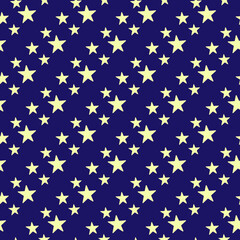 Cute sky pattern on a dark background with bright stars for factory prints, children's clothing, wrapping paper and gift wrapping.