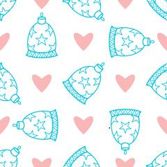 Cute Christmas pattern on a delicate background with hearts and bells for factory prints, children's clothing, wrapping paper and gift wrapping.
