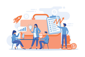 Colleagues meeting. Team brainstorming. Corporate training. Business briefing, teamwork task discussion, business strategy communication concept. flat vector modern illustration