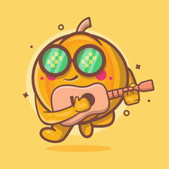 cool pumpkin fruit character mascot playing guitar isolated cartoon in flat style design