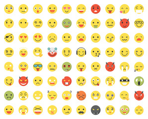 Vector Emoji Set. Funny emoticons faces with facial expressions.. All face and hand emojis vector icons illustrations collection