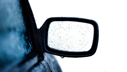 Car mirror isolated on white background. Selective focus
