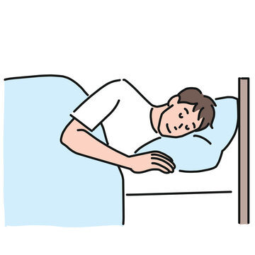 recommend clip art: ベッドでぐっすり眠る若い男性